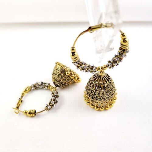 10. Antique Jhumka Earrings Jewellery Ethnic Golden Traditional Style For Women Fashion Wedding Jewelry