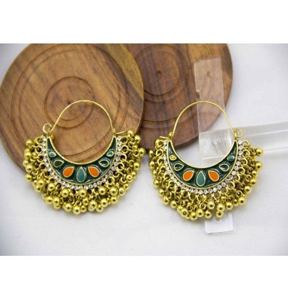 11. Antique Chaand Baali Earrings Jewellery Ethnic Traditional Colorful Stones For Women Fashion Jewelry Green Red Golden Pink 81