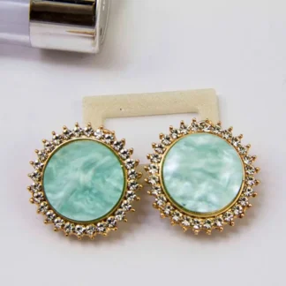 Flat Round Stone Stud Earrings (Light sea green/White/Blue/Brown/Orange) for Women Fashion Jewellery Accessories