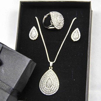 52. Zircon Jewellery Set Fine Light Weight Fashion Jewelry For Women Silver Pandent Stud Earrings With Ring. Embedded Rhinestones 3
