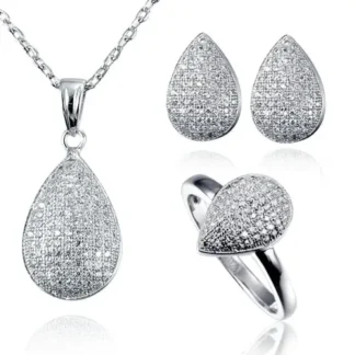 Zircon Jewellery Set Fine Light Weight Fashion Jewelry for Women - Silver pandent, stud earrings with ring. embedded rhinestones