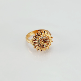 S12 - Zircon Sunflower Gold Ring For Woman Fashion Wedding Engagement Party Jewelry with Red Black Golden Rose Pink Stone