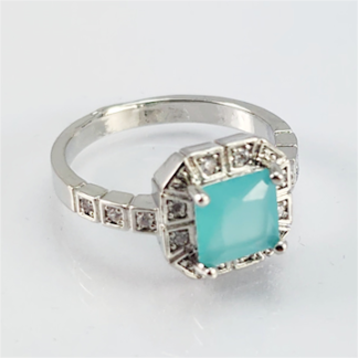 S9 - Silver Sterling Zircon Turqoise Diamond Ring For Woman Light Weight Eid Engagement Party Wedding Jewelry