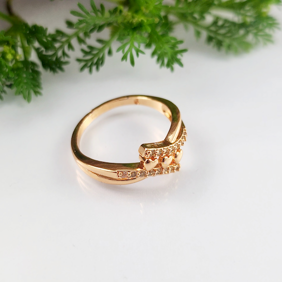 Dr2 – Gold Plated Triple Heart Zircon Ring – Trendy Women’s Ring In Pakistan