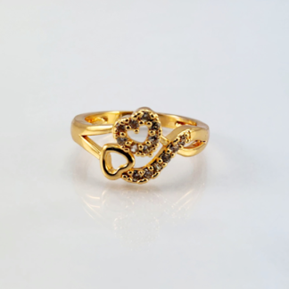 Dr6 - Gold Plated Double Heart Zircon Ring – Trendy Women’s Ring In Pakistan
